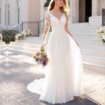 Elegant Off White Wedding Dress with Deep V Neckline and Backless Design for Evening Events Wholesale
