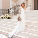 Elegant Off White Wedding Dress with Deep V Neckline and Backless Design for Evening Events Wholesale