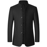 Mens Woolen Jacket Stand Collar Mid Length Warm Fabric Fall Winter Style for Middle Aged Wholesa