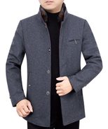 Mens Fleece Lined Overcoat with Removable Fur Collar Mid Length Warm Jacket Winter Outerwear