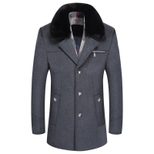 Mens Wool Blend Overcoat Mid Length Detachable Fur Collar Thick Warm Coat Winter Outerwear