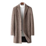 Mens Mid Length Plaid Wool Blend Overcoat Thickened Warm Stylish Perfect for Autumn and Winter Wholesale Availab