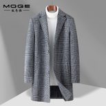 Mens Mid Length Plaid Wool Blend Overcoat Thickened Warm Stylish Perfect for Autumn and Winter Wholesale Availab