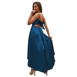 Summer Womens A Line Dress Sleeveless Short Front Long Back Solid Color Elegant Evening Wear