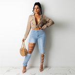 Womens Creative Tie Up Denim Jeans Casual Fit Autumn Winter Collection Available in Multiple Sizes Wholesale