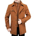 Mens Wool Blend Overcoat Mid Length Detachable Fur Collar Stylish Winter Outerwear