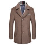 Mens Wool Blend Overcoat Mid Length Detachable Fur Collar Thick Warm Coat Winter Outerwear