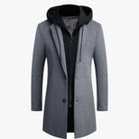 Mens Casual Wool Blend Overcoat Mid Length Removable Hood Trendy Design Versatile Outerwear for