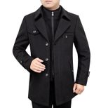 Mens Wool Blend Overcoat Mid Length Detachable Fur Collar Stylish Winter Outerwear