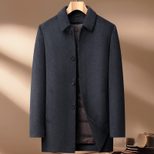 Mens Wool Jacket Thick Double Sided Fabric Stand Collar Insulated with Down Lining Autumn Winter Casual Wear