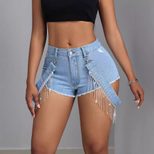 Womens Denim Shorts Slim Fit Frayed Hem Casual Summer Style Available in Blue Wholesale Sizes XS to L