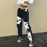 High Waist Color Block Cow Print Straight Leg Jeans for Women Casual Loose Fit Autumn Wear