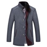 Mens Wool Blend Overcoat Mid Length Single Breasted Design Stand Collar with Fur Trim Winter Outerwear