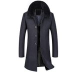 Mens Overcoat Mid Length Wool Blend with Thick Fur Collar Warm Stylish Outerwear for Fall and Winter