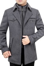 Mens Wool Blend Overcoat Mid Length Detachable Fur Collar Stylish Winter Outerwear