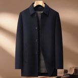 Mens Wool Jacket Thick Double Sided Fabric Stand Collar Insulated with Down Lining Autumn Winter Casual Wear