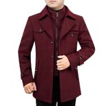 Mens Wool Blend Overcoat Mid Length Detachable Fur Collar Stylish Winter Outerwear