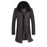 Mens Overcoat Mid Length Wool Blend with Thick Fur Collar Warm Stylish Outerwear for Fall and Winter