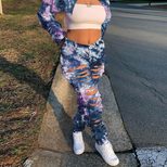 Distressed Denim Jeans for Women Casual Straight Fit with Button Details Tie Dye Pattern Available in Multiple Sizes Wholesale