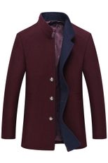 Mens Wool Blend Overcoat Slim Fit Stand Collar Thickened Design Autumn Winter Wear
