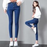 High Waist Black Skinny Jeans for Women Stretch Fabric Slim Fit Pencil Pants Spring Autumn Wear