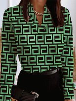 V Neck Geometric Print Long Sleeve T Shirt Womens Fashion Casual Style Comfortable Fabric Wholesale Available