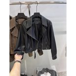 Brown Short Motorcycle Jacket for Women Stylish Fit with Long Sleeves Casual Wear for Fall