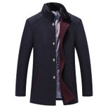 Mens Wool Blend Overcoat Mid Length Single Breasted Design Stand Collar with Fur Trim Winter Outerwear