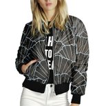 Womens Baseball Jacket Stand Collar Black and White Print Casual Wear customizable