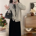 Color Block Knitted Cardigan for Women Loose Fit Soft Fabric with Bow Detail Spring Autumn Wear