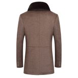 Mens Wool Blend Overcoat Mid Length Detachable Fur Collar Thick Warm Coat Winter Outerwear