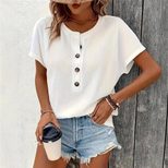 Summer Womens Fashion T Shirt Solid Color Button Detail Short Sleeve Casual Wear for Everyday Wholesale Availabl
