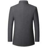 Mens Woolen Jacket Stand Collar Mid Length Warm Fabric Fall Winter Style for Middle Aged Wholesa