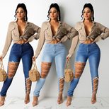 Womens Creative Tie Up Denim Jeans Casual Fit Autumn Winter Collection Available in Multiple Sizes Wholesale