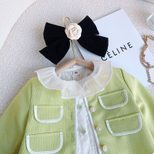 Girls Two Piece Set Korean Style Doll Collar Coat and Pleated Skirt Spring Autumn Fashion
