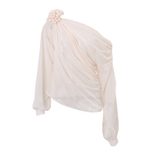 Womens Long Sleeve T Shirt Sheer Mesh Floral Embellishments Asymmetrical Shoulder Trendy Street Style Wholesale