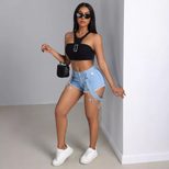 Womens Denim Shorts Slim Fit Frayed Hem Casual Summer Style Available in Blue Wholesale Sizes XS to L