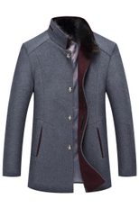 Mens Wool Blend Overcoat Mid Length Single Breasted Design Stand Collar with Fur Trim Winter Outerwear