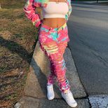 Distressed Denim Jeans for Women Casual Straight Fit with Button Details Tie Dye Pattern Available in Multiple Sizes Wholesale