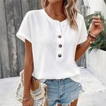 Summer Womens Fashion T Shirt Solid Color Button Detail Short Sleeve Casual Wear for Everyday Wholesale Availabl