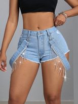 Womens Denim Shorts Slim Fit Frayed Hem Casual Summer Style Available in Blue Wholesale Sizes XS to L