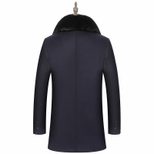 Mens Business Casual Overcoat Mid Length Removable Fur Collar Wool Blend Winter Outerwear