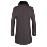 Mens Overcoat Mid Length Wool Blend with Thick Fur Collar Warm Stylish Outerwear for Fall and Winter
