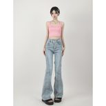 High Waist Flared Jeans for Women Vintage Style Wide Leg Design Casual Wear