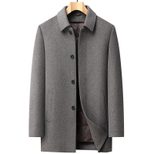 Mens Wool Jacket Thick Double Sided Fabric Stand Collar Insulated with Down Lining Autumn Winter Casual Wear