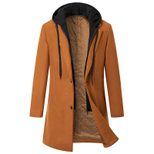 Mens Casual Wool Blend Overcoat Mid Length Removable Hood Trendy Design Versatile Outerwear for
