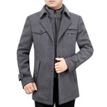 Mens Wool Blend Overcoat Mid Length Detachable Fur Collar Stylish Winter Outerwear