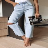 High Waist Ripped Straight Leg Jeans for Women Light Color Casual Autumn Winter Wear