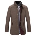 Mens Wool Blend Overcoat Mid Length Single Breasted Design Stand Collar with Fur Trim Winter Outerwear