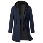 Mens Casual Wool Blend Overcoat Mid Length Removable Hood Trendy Design Versatile Outerwear for